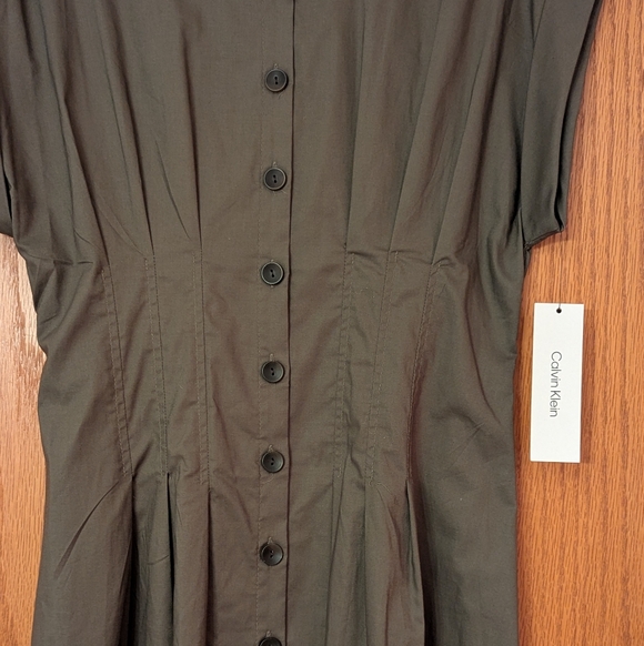 Calvin Klein Olive Green Button Down Midi Dress - Picture 7 of 8